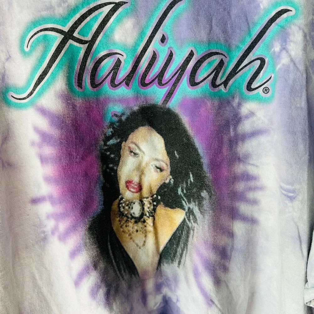 Aaliyah Graphic Tie Dye Cropped T-Shirt Purple White At‎ Your Best Womens XL - Picture 4 of 6